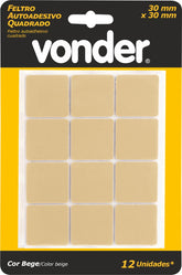 Feltro Adesivo Bege Quadrado 30mm Com 12 Vonder