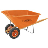 Carrinho de Mão Tramontina Caçamba Plástica Extrafunda 200L Braço Madeira Rodas Maciças Laranja