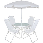Conjunto Noronha Branco com Mesa 4 Cadeiras e Guarda Sol Bel