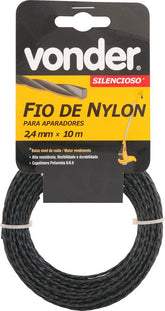 Fio Nylon 2,4mmx10m Silencioso Roçadeiras E Aparador Vonder