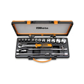 Jogo de Soquetes Estriados 1/2'' com 17 peças Catraca Reversível e Estojo Metálico 920B/C12X Beta