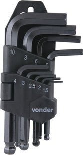 Jogo Chave Allen 1,5-10,0mm Tipo L Abaulada Curta Vonder