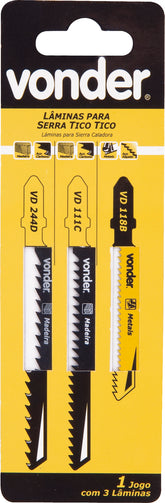 Jogo lamina serra tico-tico encaixe t com 3 peças Vonder