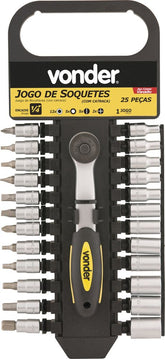 Jogo Soquete Sextavado Bits Ponteiras 1/4 4-13mm Vonder