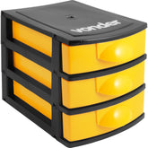 Organizador Plástico Mini 3 Gavetas Preto E Amarelo - Vonder