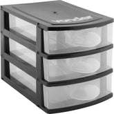 Organizador Plástico Mini 3 Gavetas Preto E Transparente - V