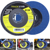 Disco Flap 115 mm G120 Fibra Cônico Azul Aço e Inox Tradestar