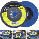 Disco Flap 115 mm G40 Fibra Cônico Azul Aço e Inox Tradestar