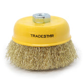 Escova Copo 4'' Aço Latonado Ondulado Rosca M14 Tradestar