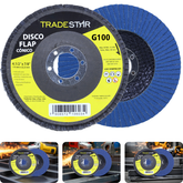 Disco Flap 115 mm G100 Fibra Conico Azul Aço e Inox Tradestar