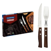 Jogo De Talheres Para Churrasco Tramontina 12 Peças Aço Inox E Madeira Natural