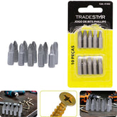 Jogo Bits Phillips 1/4'' 25 mm 10 Peças Tradestar
