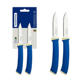 Conjunto 2 Facas Legumes Frutas Tramontina Felice Aço Inox Cabo Polipropileno Azul Alta Resistência