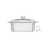 Caçarola Tramontina Grano Quadrada Aço Inox Corpo Triplo 7,3 L Com Tampa De Vidro E Suporte