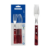 Jogo 6 Garfos Mesa Tramontina Polywood Aço Inox Madeira Tratada Vermelho Linha Churrasco Premium