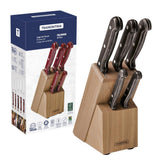 Jogo De Facas Tramontina Polywood 6 Peças Aço Inox Cabo Castanho Com Suporte