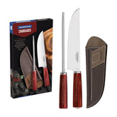 Jogo De Facas Para Churrasco Tramontina Polywood Vermelho Com Chaira E Bainha 02 Peças Aço Inox