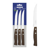 Conjunto 3 Facas Tramontina Tradicional Aço Inox E Madeira Churrasco E Frutas Lâmina Serrilhada
