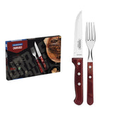 Jogo De Talheres Churrasco Jumbo Tramontina 12 Peças Aço Inox E Madeira Polywood Vermelho Premium