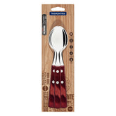 Conjunto 3 Colheres De Mesa Tramontina Polywood Aço Inox Madeira Tratada Vermelho Alta Resistência