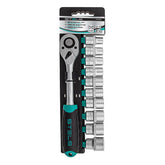 Jogo de Chave Catraca 1/2'' Encaixe Soquetes Sextavados 10-22mm 11 Peças Aço CrV Stels 1412755 - Guimepa
