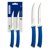Conjunto 2 Facas Churrasco Tramontina Felice Aço Inox Fio Microsserrilhado Cabo Polipropileno Azul