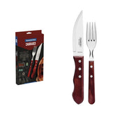 Jogo De Talheres Jumbo 4 Peças Tramontina Aço Inox Cabo Vermelho Polywood Para Churrasco