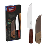 Faca Para Carne Tramontina Polywood 8 Polegadas Aço Inox Cabo Vermelho Com Bainha De Couro