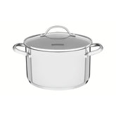 Caçarola Funda Tramontina Una Aço Inox Fundo Triplo 24 cm 6,1 L Com Tampa De Vidro Indução