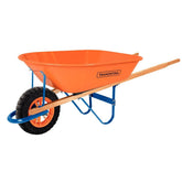 Carrinho de Mão Tramontina com Caçamba Extrafunda Metálica 80L, Braço de Madeira e Pneu Maciço Laranja