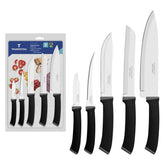 Jogo De Facas Tramontina Felice 5 Peças Aço Inox Com Cabos Em Polipropileno Preto Cozinha Completo