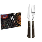 Jogo De Talheres Para Churrasco Tramontina 12 Peças Aço Inox E Cabo Polywood Castanho Resistente