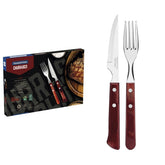 Jogo De Talheres Para Churrasco Tramontina Polywood 12 Peças Aço Inox Cabo Vermelho Resistente