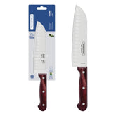 Faca Santoku Tramontina Polywood 7 Polegadas Aço Inox Cabo Madeira Vermelha 2mm Profissional