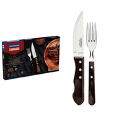 Jogo De Talheres Para Churrasco Jumbo Tramontina 12 Peças Aço Inox Cabo Polywood Castanho Resistente