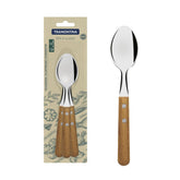 Conjunto 3 Colheres De Mesa Tramontina Dynamic Aço Inox E Madeira Natural Cabo Com Rebites