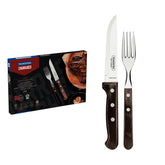 Jogo De Talheres Jumbo Churrasco Tramontina 12 Peças Aço Inox E Madeira Polywood Castanho Premium