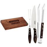 Jogo Trinchante Tramontina 03 Peças Aço Inox Madeira Polywood Castanho Faca Garfo E Pegador
