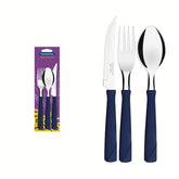 Faqueiro Tramontina New Kolor 3 Peças Aço Inox Cabo Polipropileno Azul Jogo De Talheres Mesa