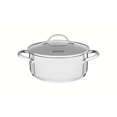 Caçarola Rasa Tramontina Una Aço Inox 20 cm 2,9 L Fundo Triplo Indução Tampa De Vidro Cozinha