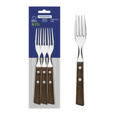 Conjunto 03 Garfos De Mesa Tramontina Tradicional Aço Inox E Madeira Natural Com Rebites Alumínio