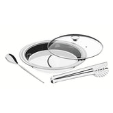 Kit Para Servir Tramontina Ciclo 3 Peças Redondo Aço Inox Com Tampa De Vidro Elegante Sofisticado