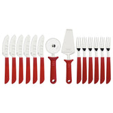 Kit Pizza Tramontina 14 Peças Aço Inox Cabos Polipropileno Vermelho