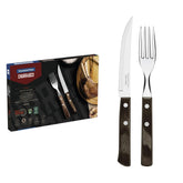 Jogo De Talheres Para Churrasco 12 Peças Aço Inox Polywood Castanho Tramontina