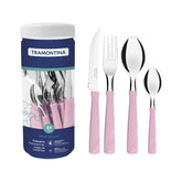 Faqueiro Tramontina New Kolor 24 Peças Aço Inox E Cabos Polipropileno Rosa Conjunto De Talheres