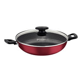 Panela Wok Tramontina Loreto 28 cm 3,3 L Com Tampa De Vidro Vermelha Antiaderente Starflon Max