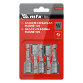 Soquete Magnético Para Parafusadeira 3/8 Pol 45mm 5 Peças Aço Cromo Vanádio MTX