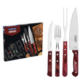 Kit Para Churrasco Tramontina 14 Peças Aço Inox Polywood Vermelho Lâmina Resistente Facas E Garfos
