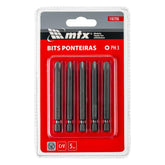 Bits Philips Ph3 1/4 Pol. 75mm 6mm Aço CrV 54 HRC 5 Unidades MTX