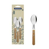 Conjunto 03 Colheres Para Chá Tramontina Dynamic Aço Inox E Madeira Natural Resistente Reforçado